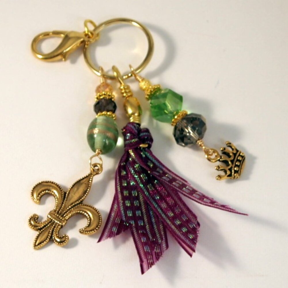 Mardi Gras Beaded Tassel Purse Charm Bohemian Key-chain Fat Tuesday Fob